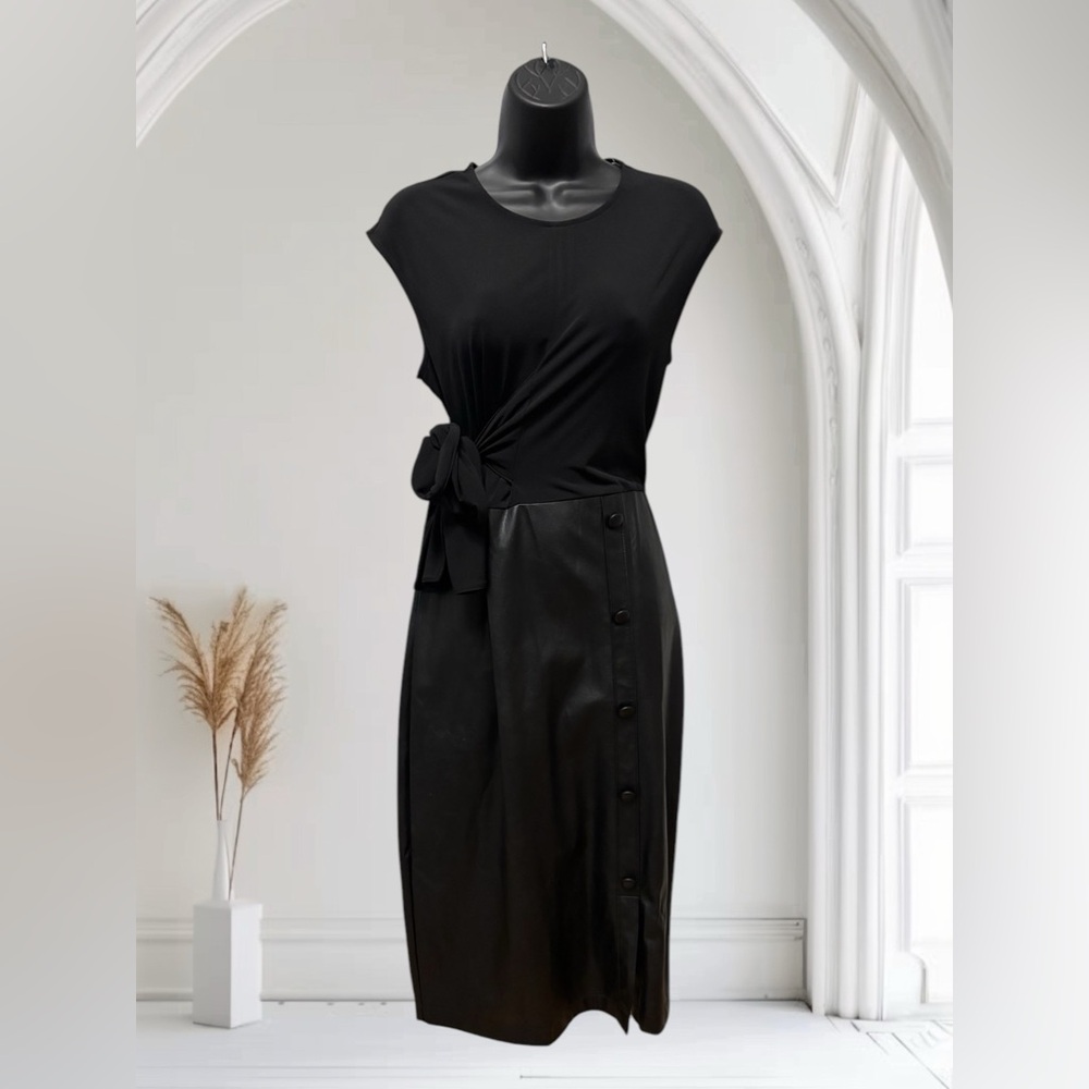New York and Company Black Dress Faux Leather Skirt & Stretch Bodice